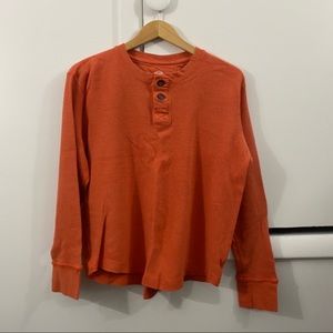 Orange Oversized Henley Thermal Long Sleeve Size XL